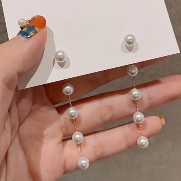 Elegant Pearl Drop fashion Earrings Length 3.5 inches - Picture 1 of 3